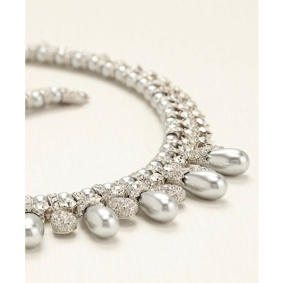 David’s Bridal Pearl and Rhinestone Pave Necklace -- WHITE - Picture 4 of 14